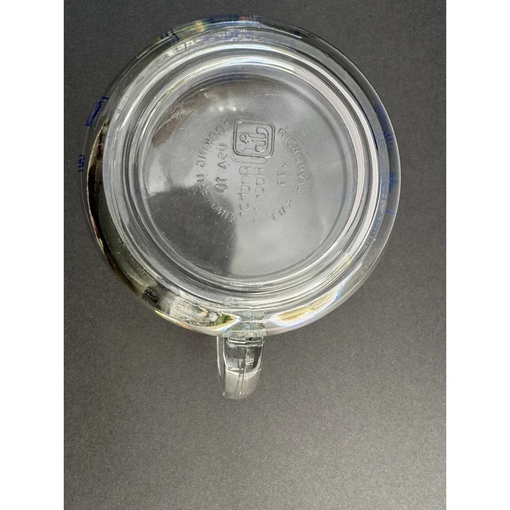Vintage Anchor Hocking Blue Lettering 4-Cup Glass Measuring Cup 32 Oz- 1 Quart